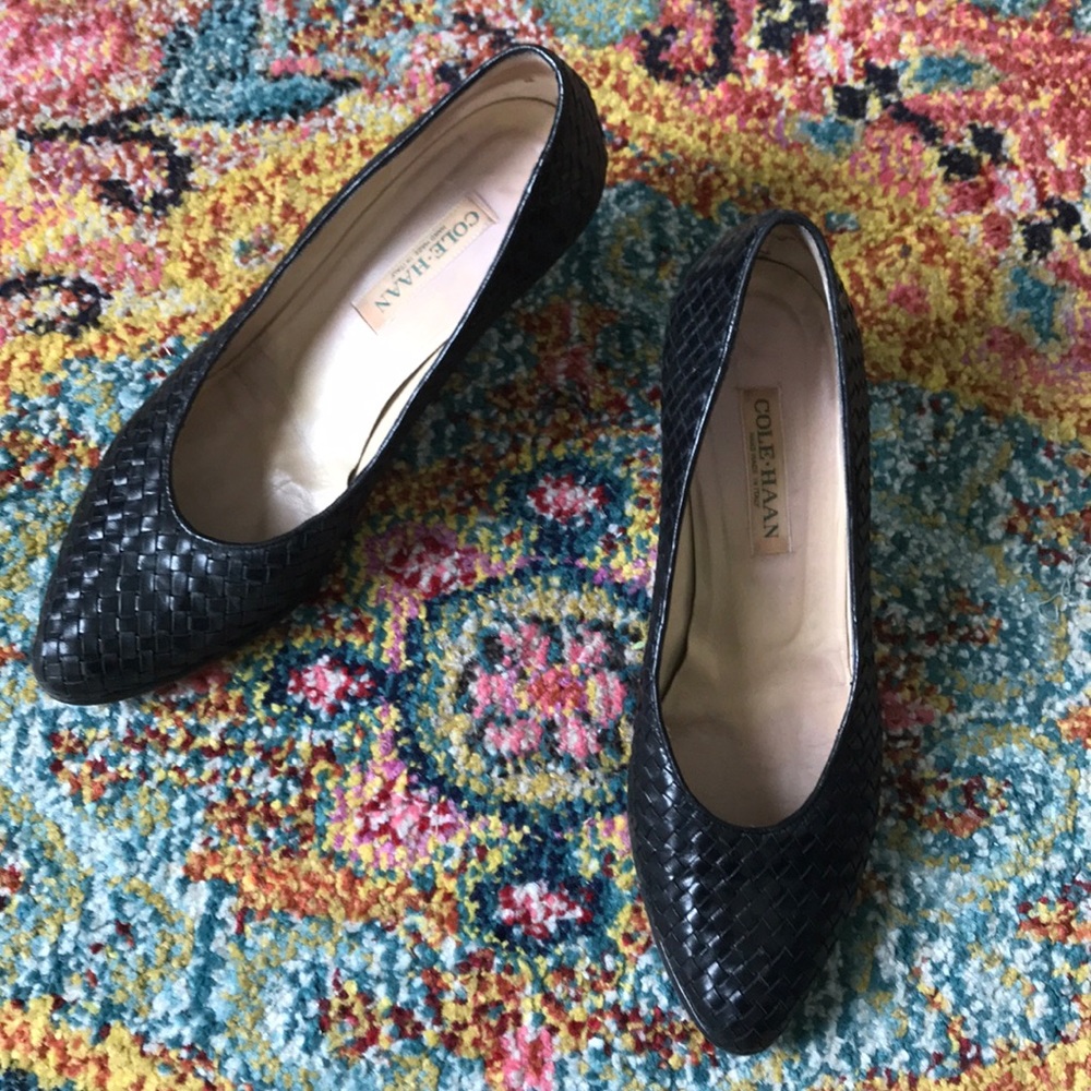 Cole Haan Black Woven Leather Heels